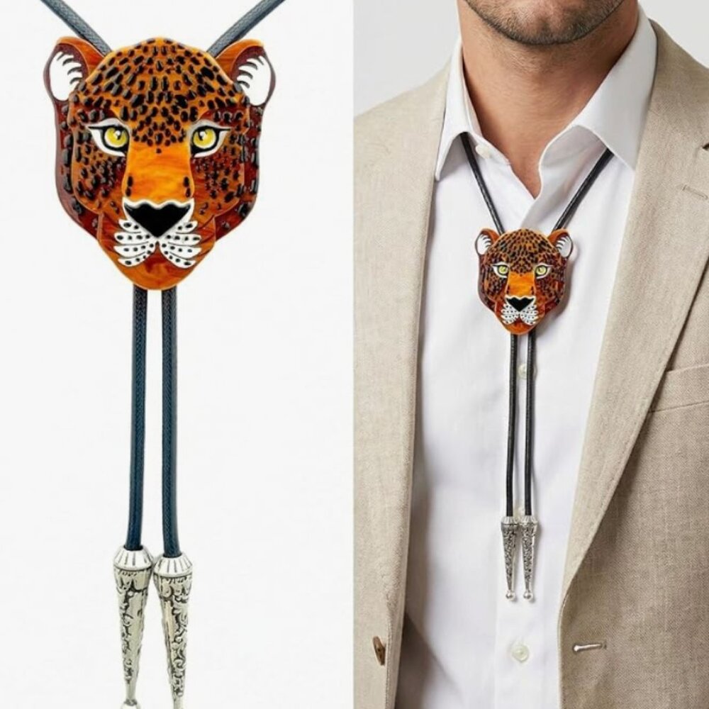 Leopard Native American Western Bolo Tie
